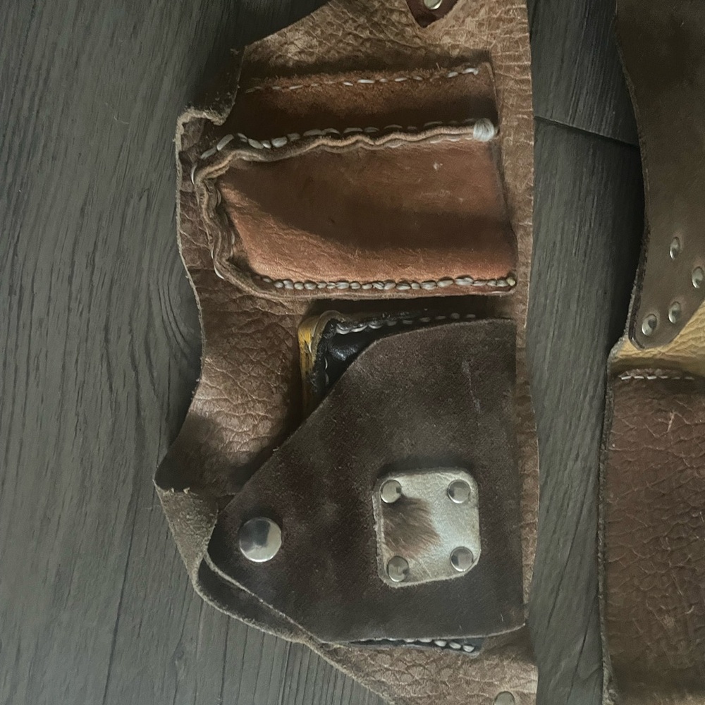 Brown Boho Leather Studded Festival Belt Bag Embellished With 3 Pockets - Picture 2 of 8